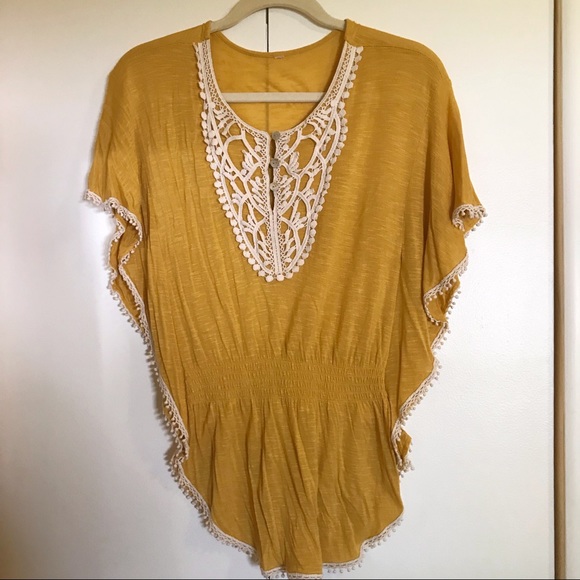 Target Tops - Marigold Yellow Boho Embroidered Detail Blouse